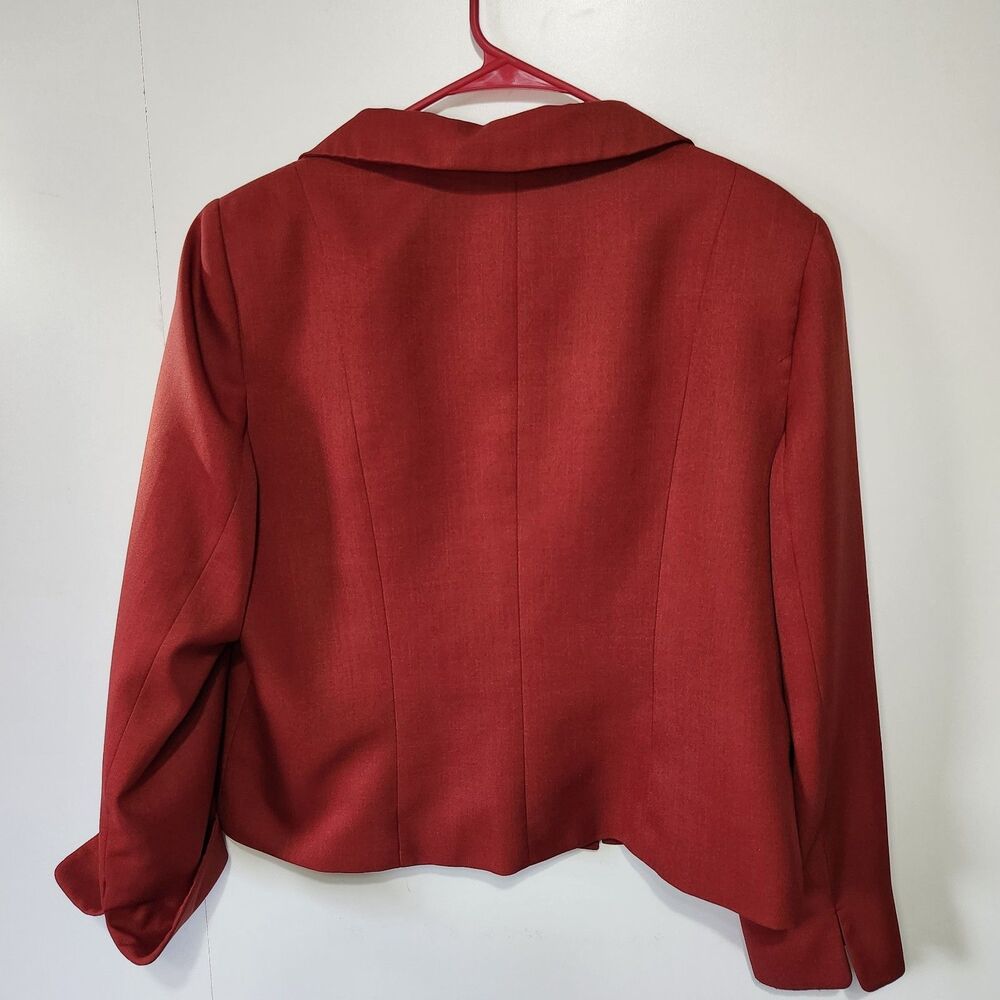 Le Suit Red Blazer Jacket Size 16 XL Cuffed Sleeves Party Office - Picture 7 of 11